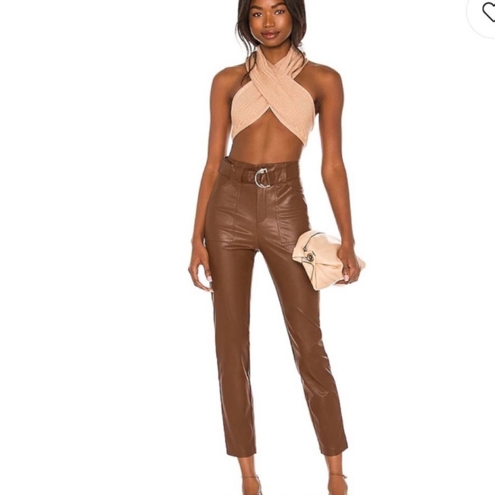 superdown Brown Faux Leather High-Waist Pants